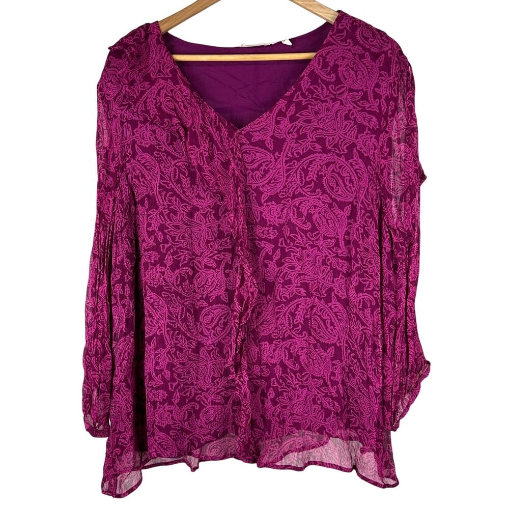 Soft Surroundings Floral Paisley V-Neck Long Sleeve Blouse Women's Size 2X EUC